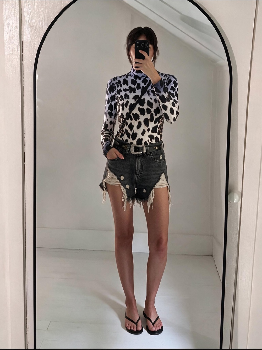 R13 leopard turtleneck top